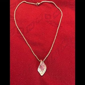 Pink and clear crystal necklace on 17.5 in chain